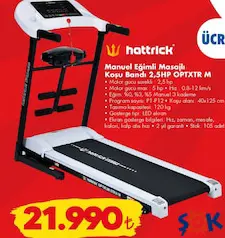 HATTRİCK MANUEL EĞİMLİ MASAJLI KOŞU BANDI 2,5HP OPTXTR M fiyat ve kampanya bilgisi